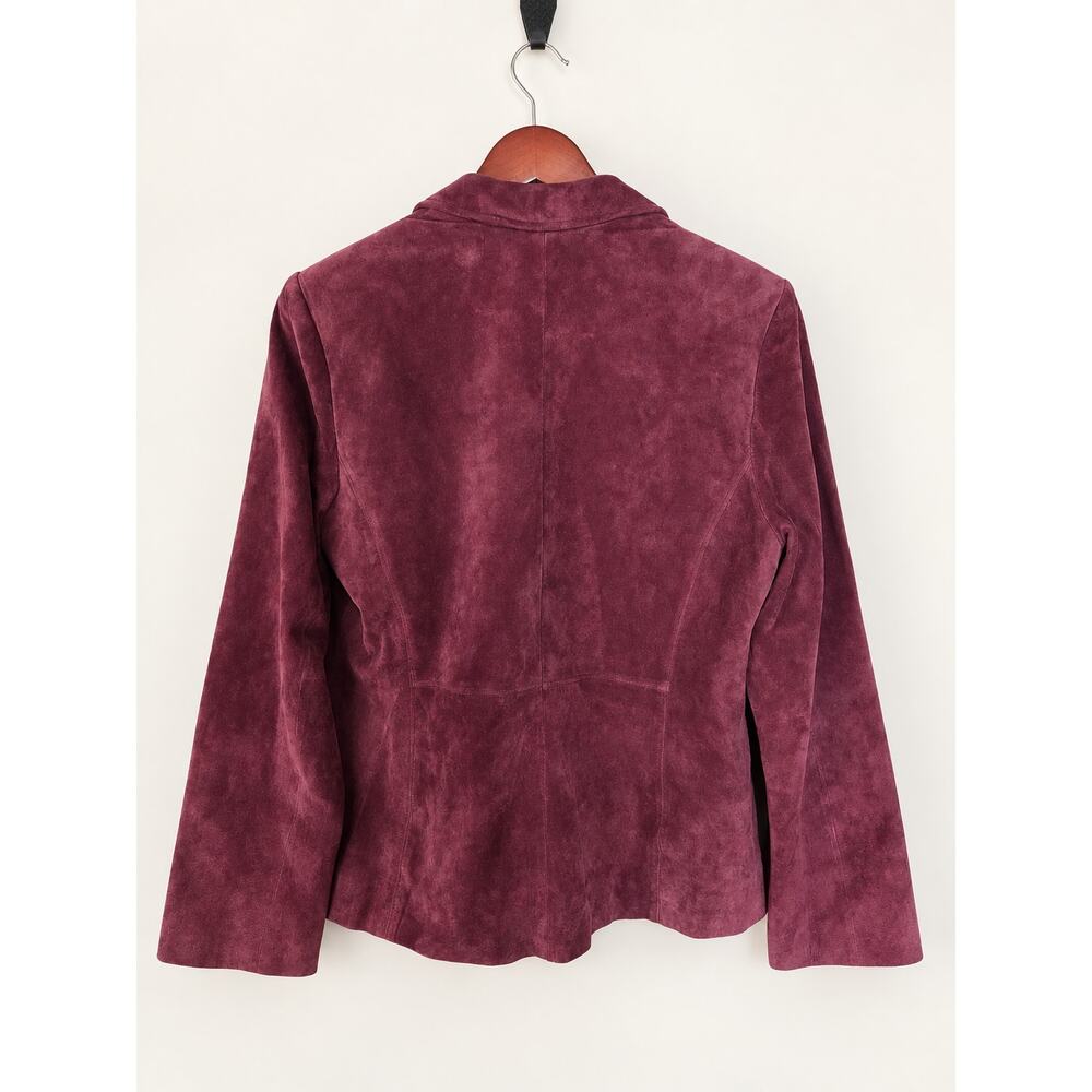 Vintage Women L Burgundy 100% Leather Suede Blazer Jacket Y2K 90s - Picture 2 of 5